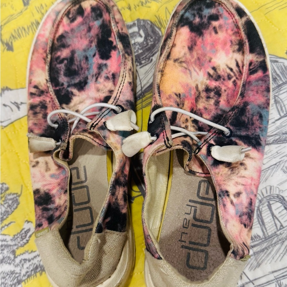 Hey Dude Tie-Dye Pink Black Canvas Flats